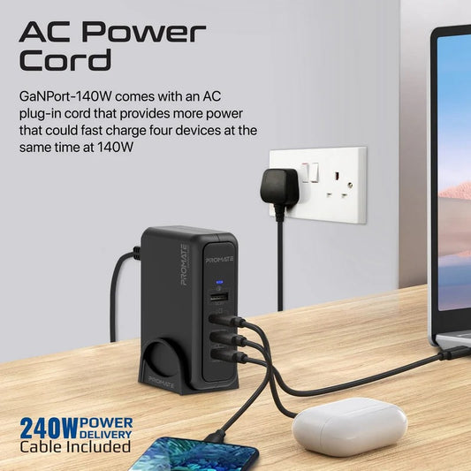 Promate 140W Super-Speed GaNFast™ Charging Station