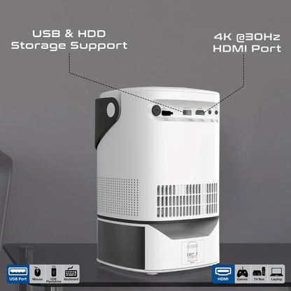 Mini Portable Projector- Promate Multi-Function Wireless 4K UHD Projector – 250 ANSI Lumens, HiFi Speakers & RGB Ambience