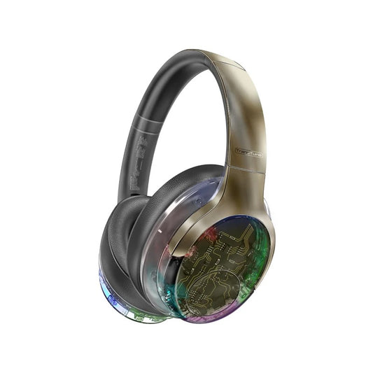 Promate TRANSTUNE GUNMETAL Wireless Headphones – Transparent design, ANC Hi-Fi stereo sound, 40-hour playtime, RGB lighting, inline controls