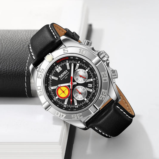 SKMEI 9322 Men’s Leather Band Quartz Watch