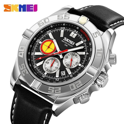 SKMEI 9322 Men’s Leather Band Quartz Watch – Waterproof Fashion Wristwatch | Nairobi Kenya - Veritas Electronics Kenya