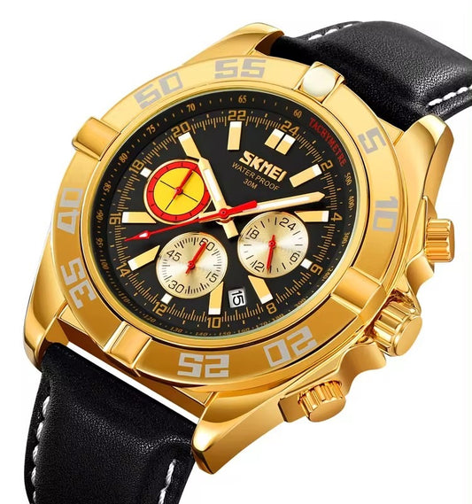 SKMEI 9322 Men’s Leather Band Quartz Watch