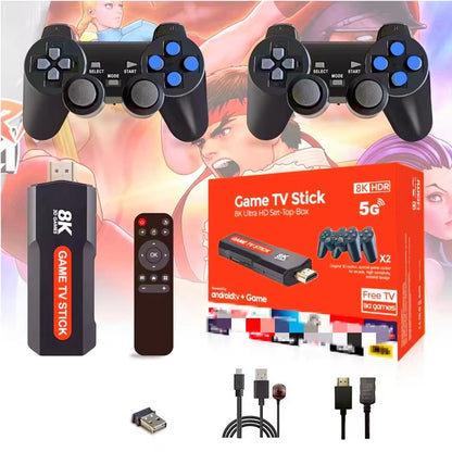 X2 PLUS M8 2.4G TV Video Game Console – 64GB Retro Gaming Stick with 30,000+ Games & Dual Wireless Controllers