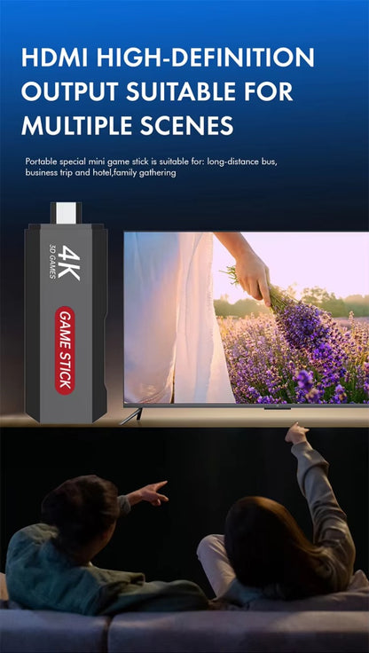 Game Stick 4K- X2 PLUS M8 2.4G TV Video Game Console – 64GB Retro Gaming Stick with 30,000+ Games & Dual Wireless Controllers