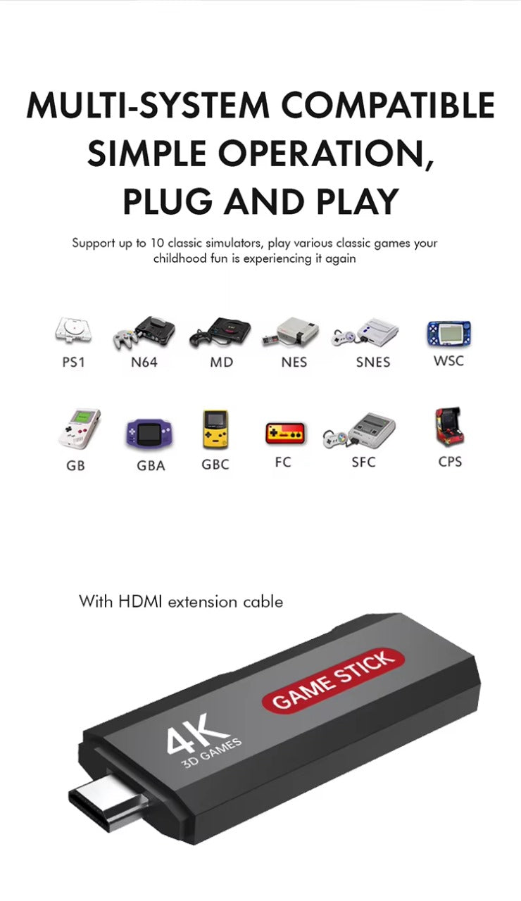 Game Stick 4K- X2 PLUS M8 2.4G TV Video Game Console – 64GB Retro Gaming Stick with 30,000+ Games & Dual Wireless Controllers