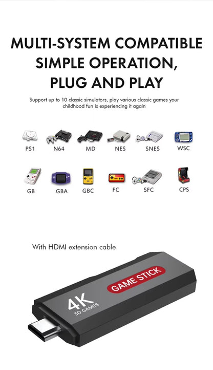 Game Stick 4K- X2 PLUS M8 2.4G TV Video Game Console – 64GB Retro Gaming Stick with 30,000+ Games & Dual Wireless Controllers