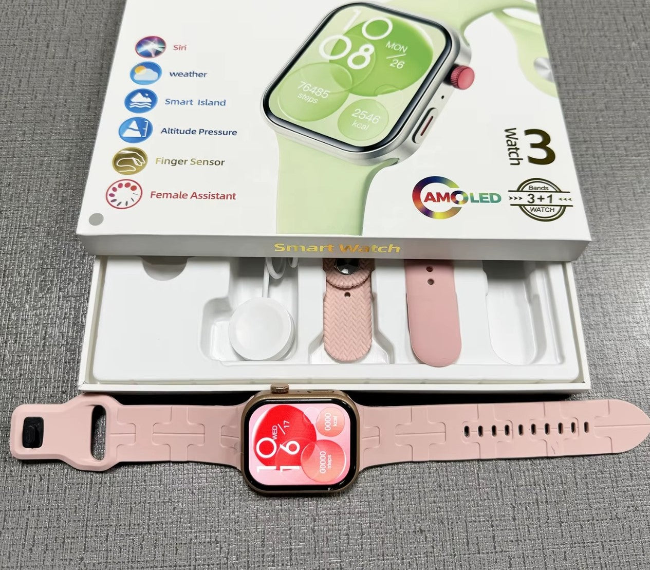 Z03 Pro Smart Watch 2.04” AMOLED Screen with 3 Straps – Wireless Charging, IP67 Waterproof